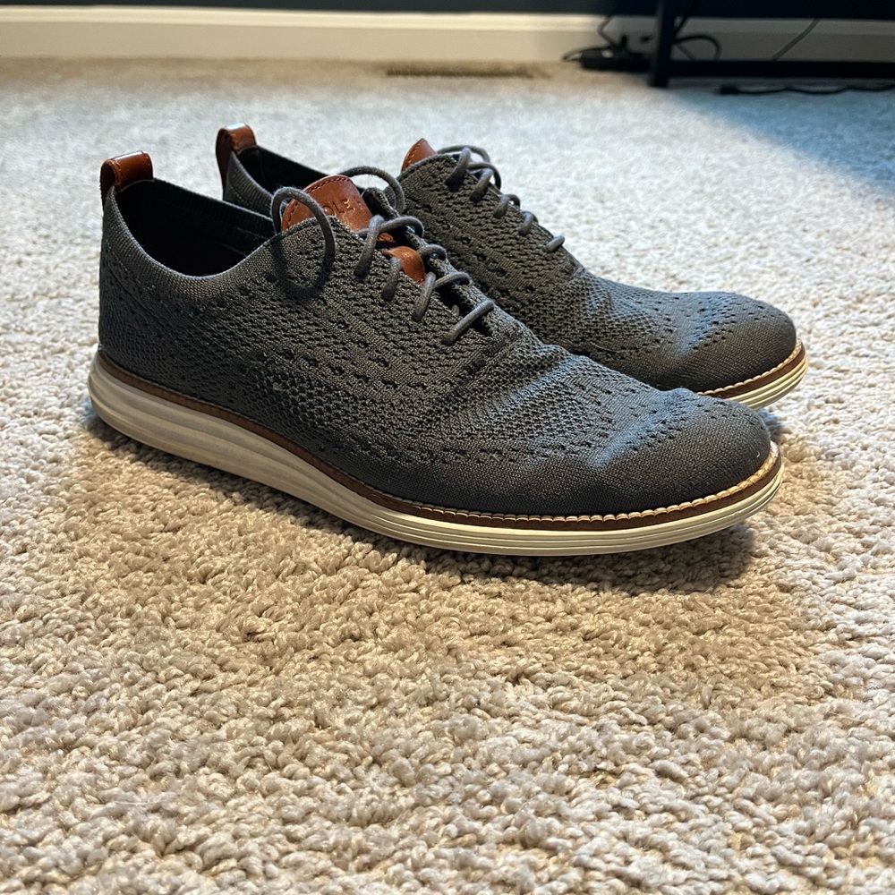 Cole Haan Gray Knit Oxfords with Brown Accents